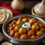 a bowl of food with roti and amritsari pindi chole